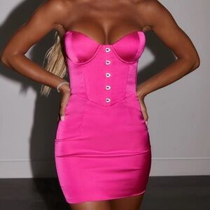 So Demure Oh Polly Hot Pink Mini Dress